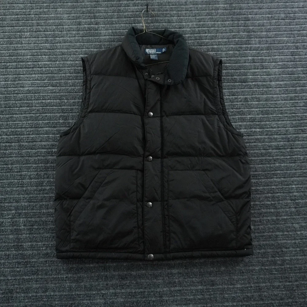 Polo Ralph Lauren Puffer Vest Mens Large Black Down Filled Quilted Zip Snap